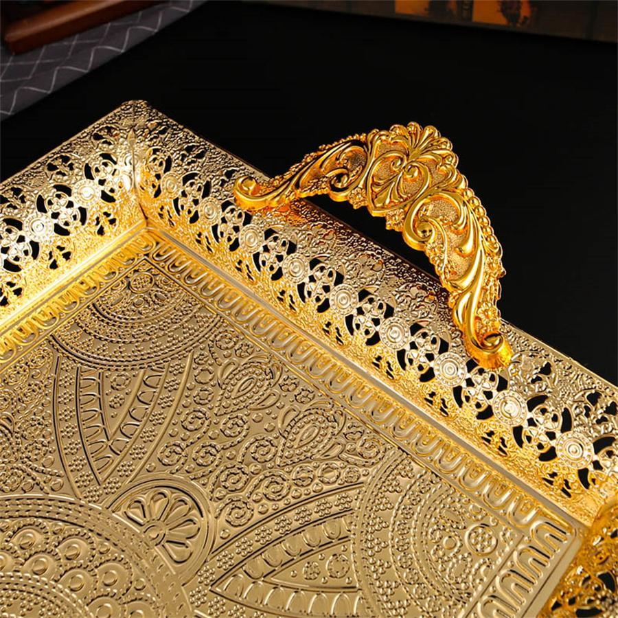 European Style Rectangular Serving Tray, Hollow Out Fruit Tray, Snack Tray, Dessert Tray, Desktop Decorative Tray for Home Living Room Coffee Shop, Plates