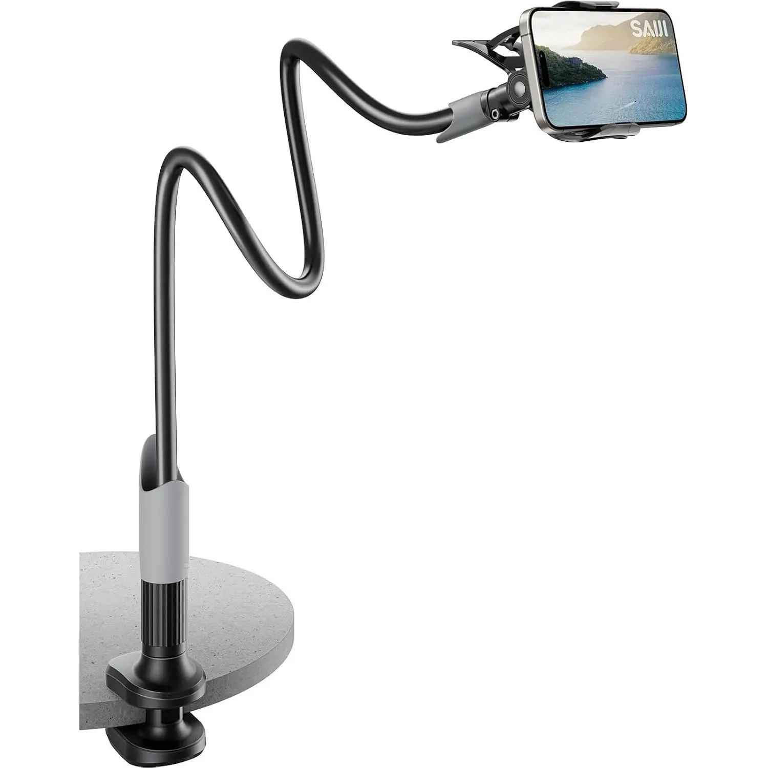 Gooseneck Bed Phone Holder, Flexible Long Arm Phone Mount for Desk, Clip Bracket Clamp Stand,  Stand, Mobile Cell Phone Stand Document Camera   (Black)