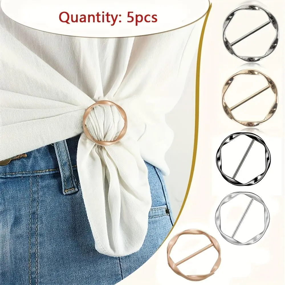 5pcs Alloy T-Shirt Clips - Unisex Mixed Color Scarf Rings, Casual Wear Everyday Daily Fashion Clothes Accessory for No-Sew Fixing, Easy Knotting Alloy Mix Collar Clip Alternative