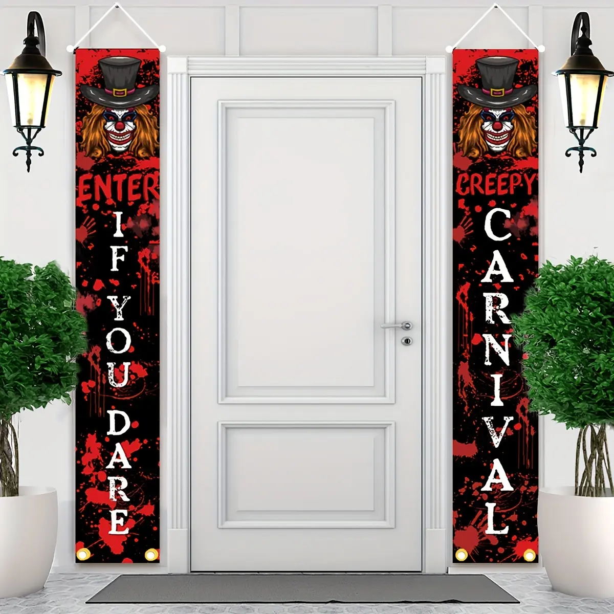 2 Horror Carnival Decorations Halloween Circus Clown Porch Logo Banner Scary Clown Halloween Outdoor Decorations Suitable for Horror Circus Theme Parties Supplies tc