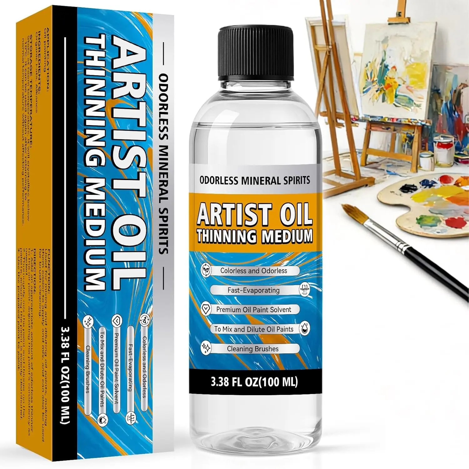 Odorless Mineral Spirits 100ml Odorless Paint Thinner for Oil Based Paint Premium Mineral Spirits for Cleaning Refined Solvent for Artists Oil Painting Supplies for Studio Classroom 120g