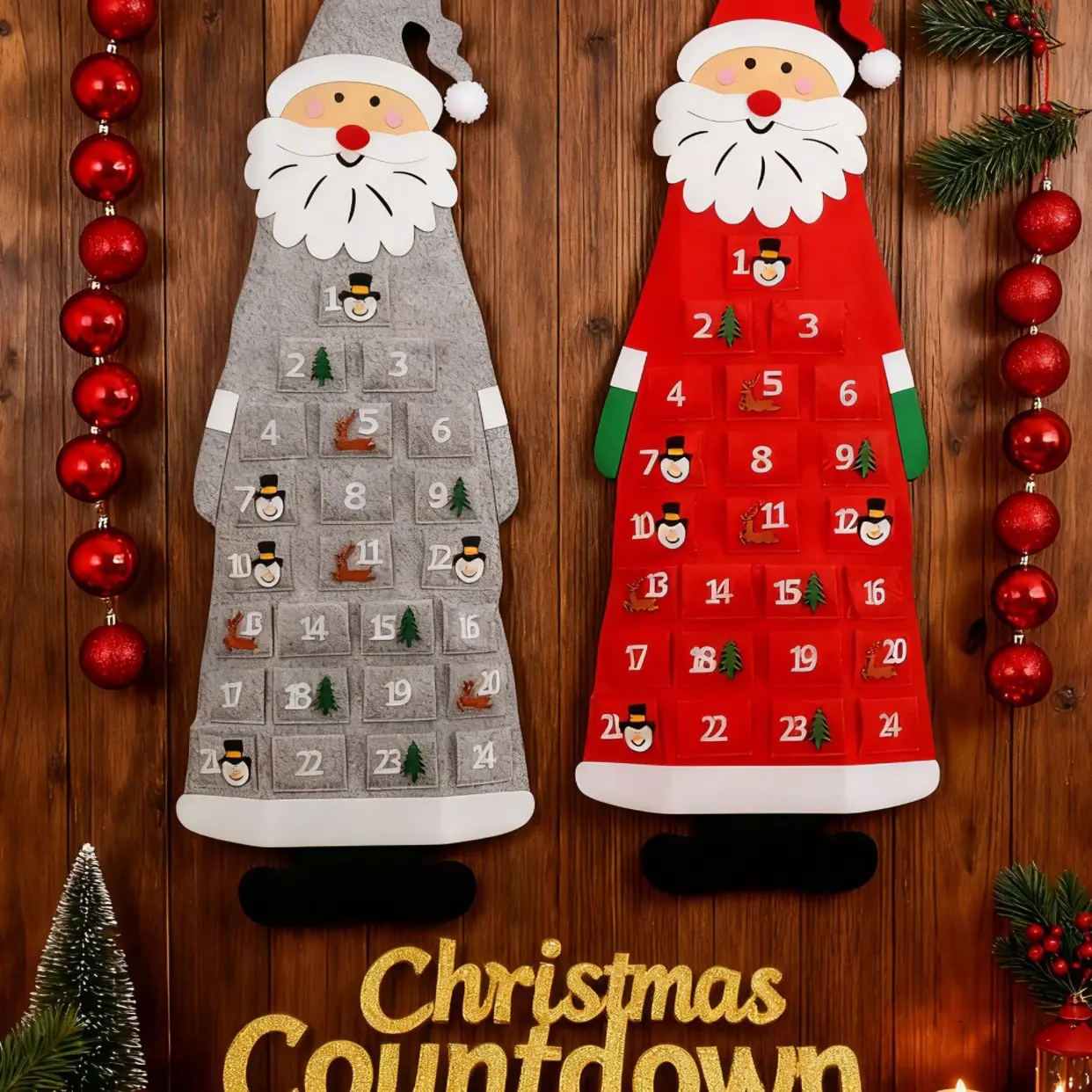 2026 Christmas Felt Santa Arrival Countdown Calendar, 3.8ft 24-Day Countdown Calendar with Pockets, DIY Creative Hanging Ornament, Holiday Home Decor Set