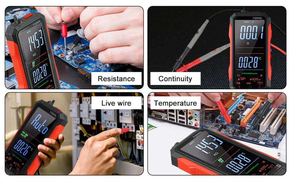 FS899L Multimeter with Color Screen, USB C Testing, 6000 Counts True RMS AC/DC Voltage Tester, NCV, Capacitance, Non Voltage Detector for Car, Home(FS899L)