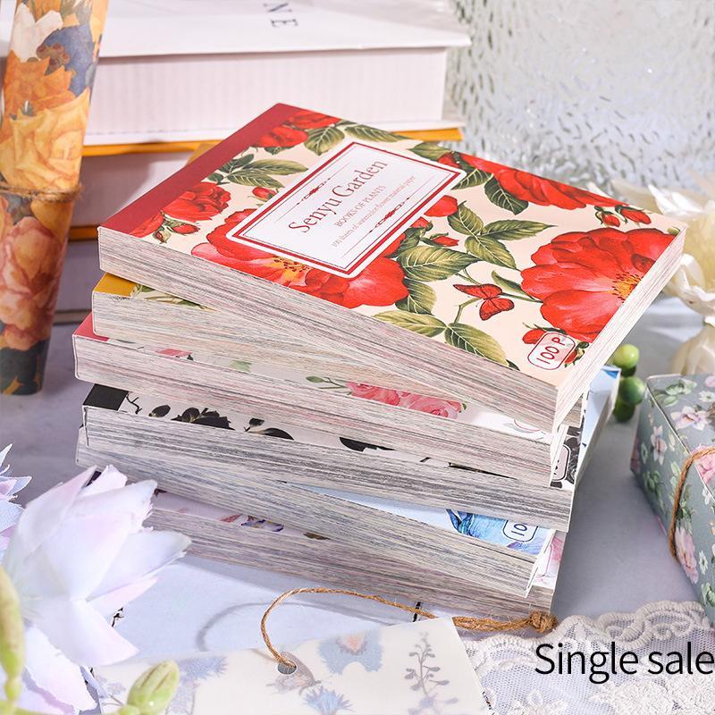 Vintage Floral Pattern Material Paper, 100pcs/set Random Color Creative Non-stick Background Paper, Scrapbook Materials, Office Stationery & Supplies