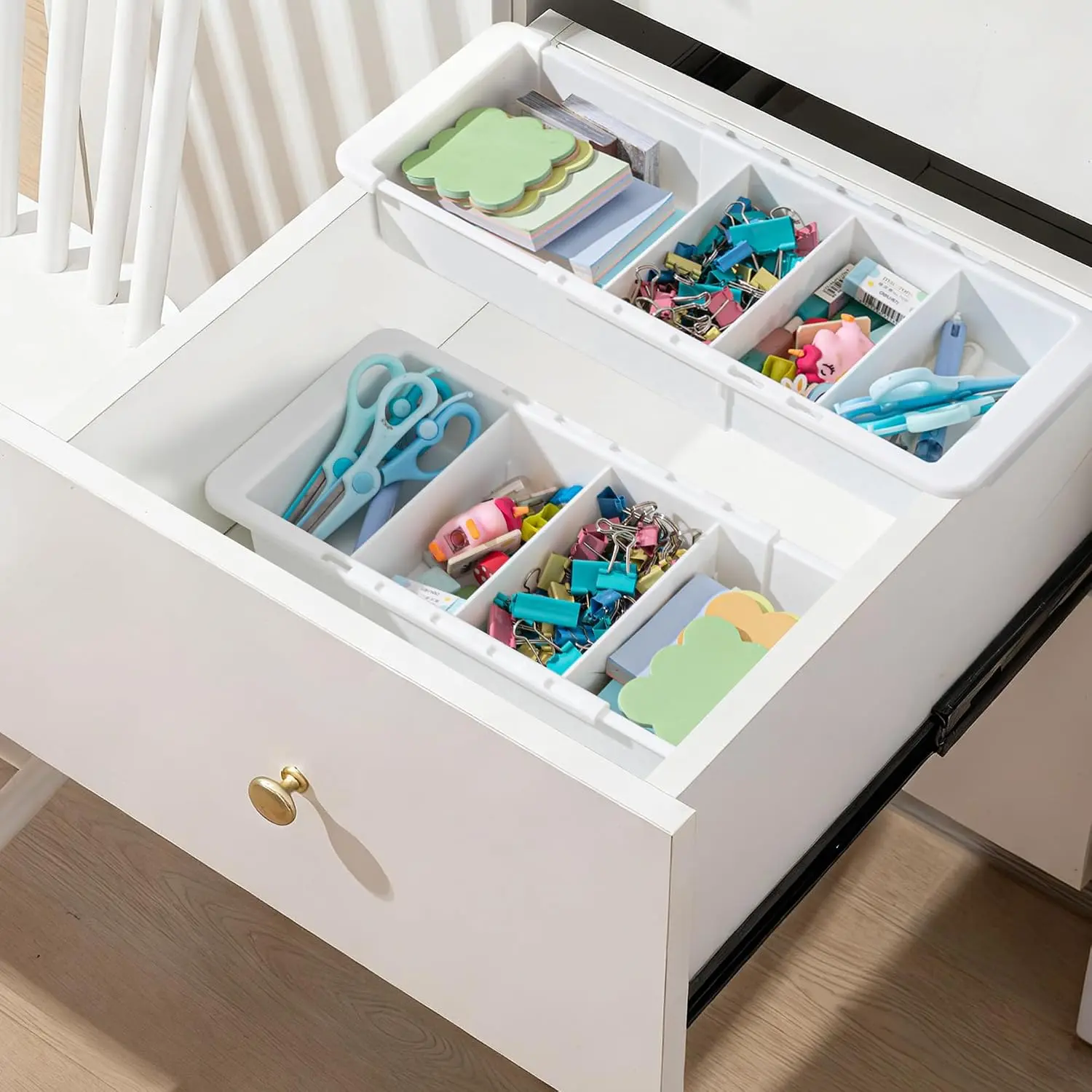 2 count Expandable Drawer Organizer Bins Adjustable Deep Drawer  Organizer Tray Expandable 11.4 to 18.1 Inches Plastic Dividers Storage for Office Bathroom Bedroom Kitchen Desk, White