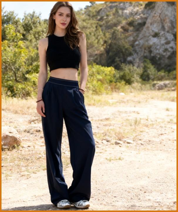 Women's Elastic High-Waisted Wide Leg Pants - American Retro Loose Straight Lightweight Quick-Dry Breathable Casual Everyday Chic Bottoms