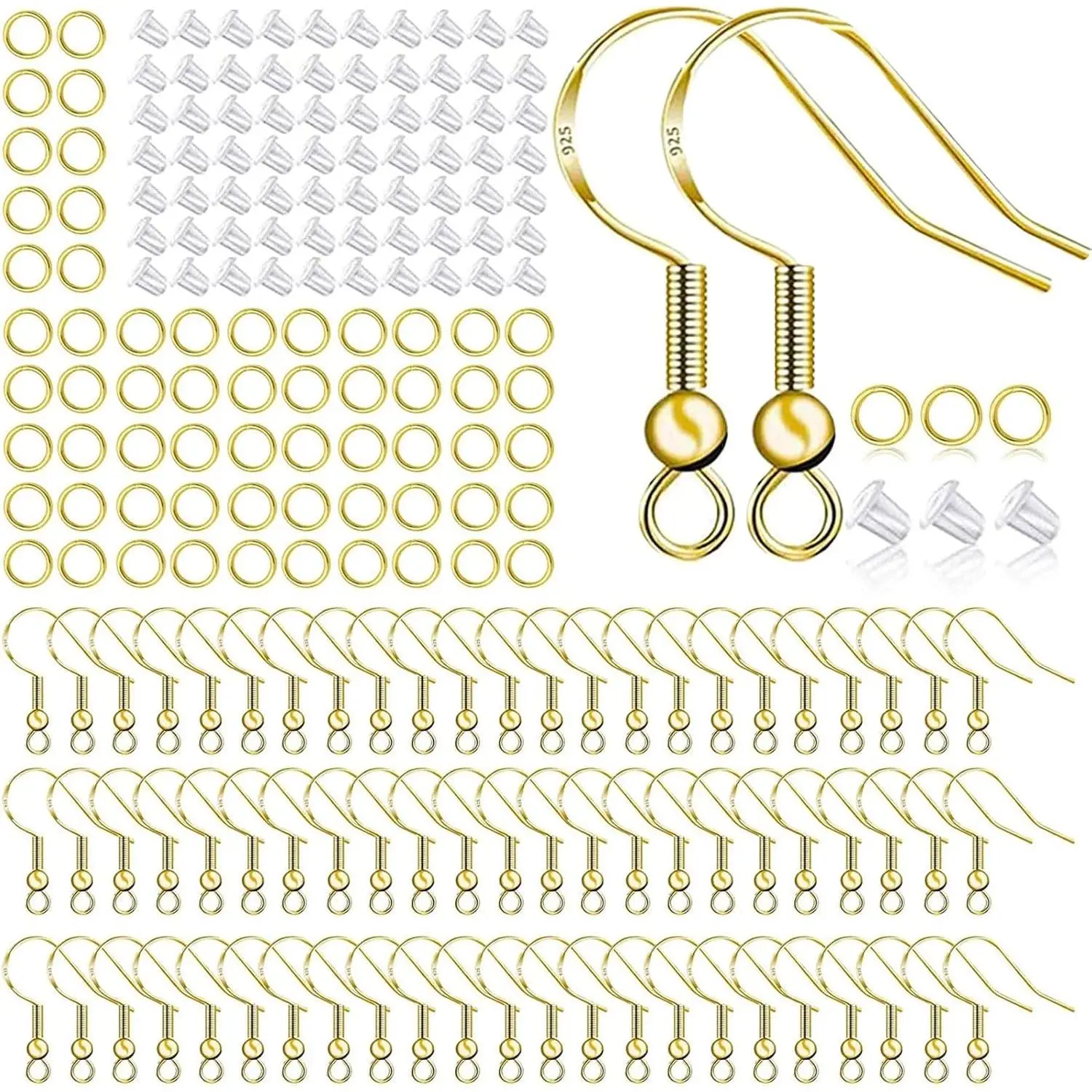 Earring Hooks 500 count/75 Pairs, Earring Making kit | Nickel free and ,Ear Wires,Jump Rings,Fish Hooks,Clear  Backs Stoppers,-plated copper