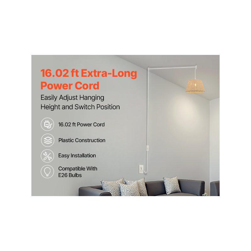 VEVOR Plug in Hanging Light Cord Kit, 16ft Lantern Extension Cords, 2 Pack E26 Light Socket Lamp Cord Replacement, Secure Sturdy, Easy to Install, Pendant Lamp Kit On/Off Switch Socket Rings