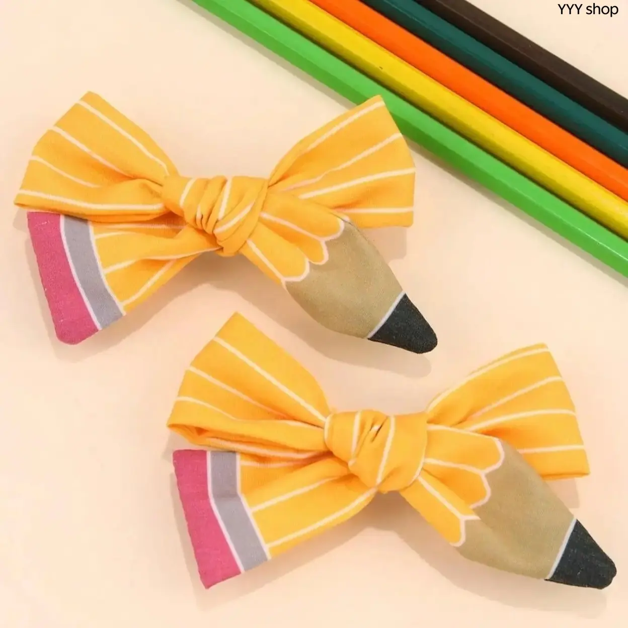 2-Pack Back To School Pencil Hair Bow Clips, White Line Grosgrain Ribbon Bow Alligator Hair Barrettes, Trendy Student Hair Accessory For Girls For First Day Of School, Daily Class Outfits And Campus Styling