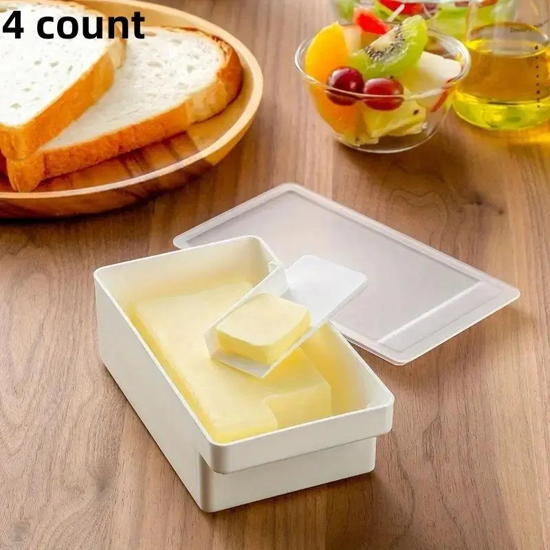 4 Count Multi-Functional Butter and Cheese Storage Box with Lid, Ideal for Restaurants & Kitchens, Ensures Freshness & Ease of Cutting