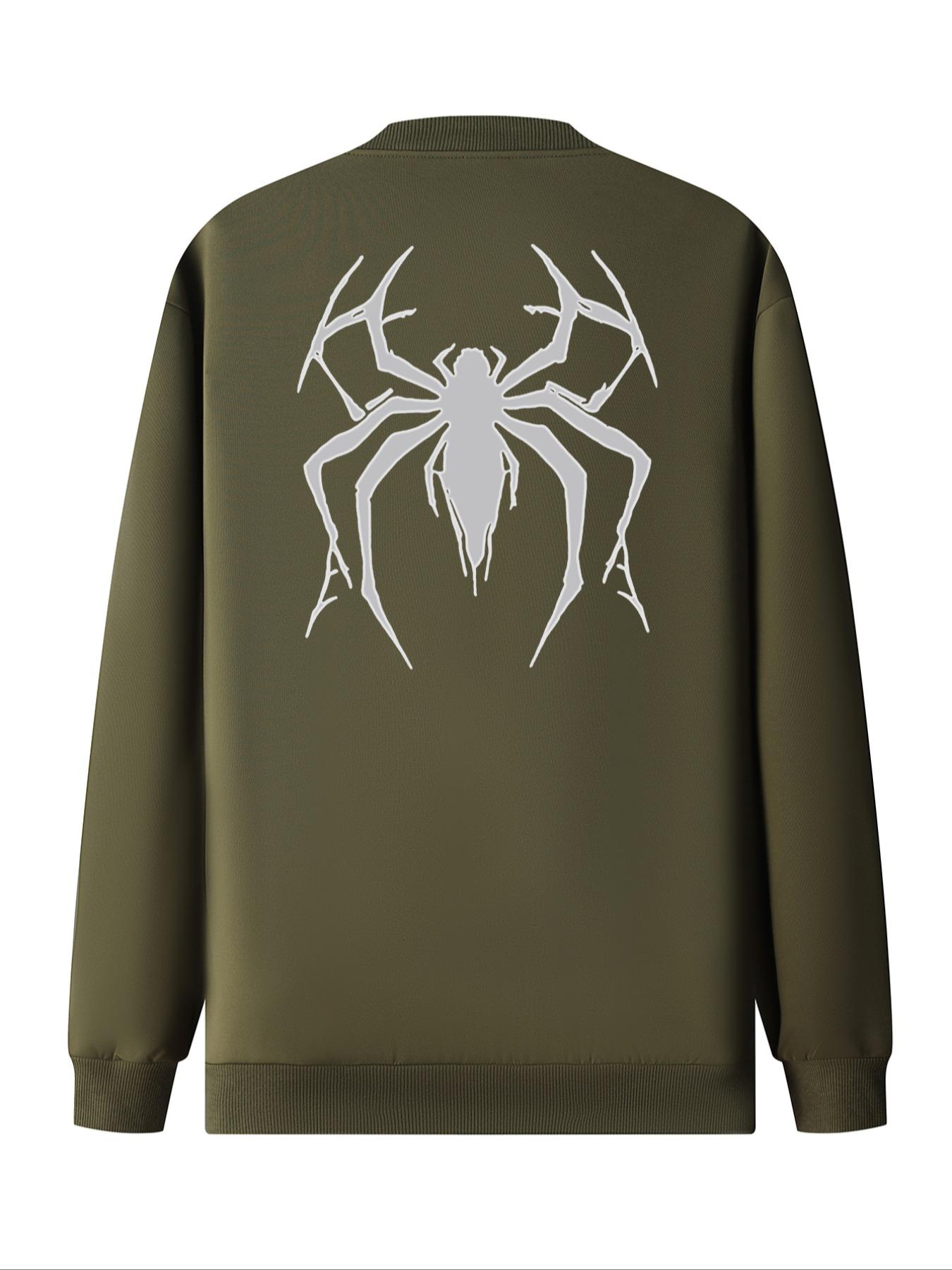 Men's Spider Print Zip Up Baseball Collar Jacket, Casual Long Sleeve Pocket Outerwear for Daily Wear, Fashion Men's Clothes for All Seasons Stretchy Fabric