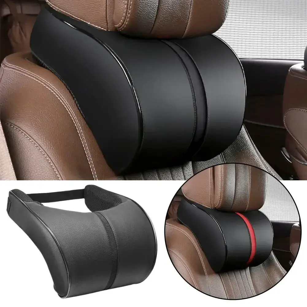 Premium Memory Cotton Car Headrest & Lumbar Support Set | Breathable Leather Comfort | Adjustable Neck Pillow & Waist Pad for Ultimate Driving Relaxation