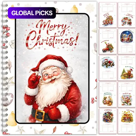 Santa-Themed Spiral-Bound Christmas Gift Card Book with Decorative Pages, Card Slots, and Space for Personal Notes, for Holiday Gift Giving and Parties