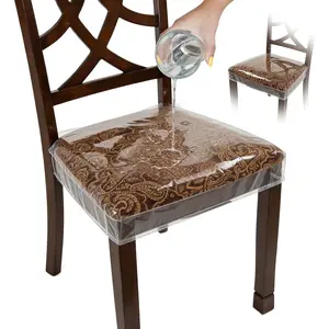 Plastic Chair Covers, Plastic Seat Covers for Dining Chairs, Seat Protectors, Vinyl, , Clear Cushion Protector for Cats, , Kitchen Room Table, Fits 16-18 Inch, 2 Pack Set