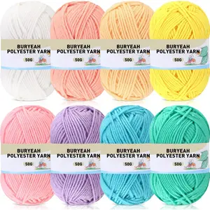Pastel Rainbow 8 Packs Yarn Bundle Beginner Acrylic Hand Tube Yarn Needles Bulky Kit Variety Pack 726 Yards for Weaving Crafts DIY Project Beginner