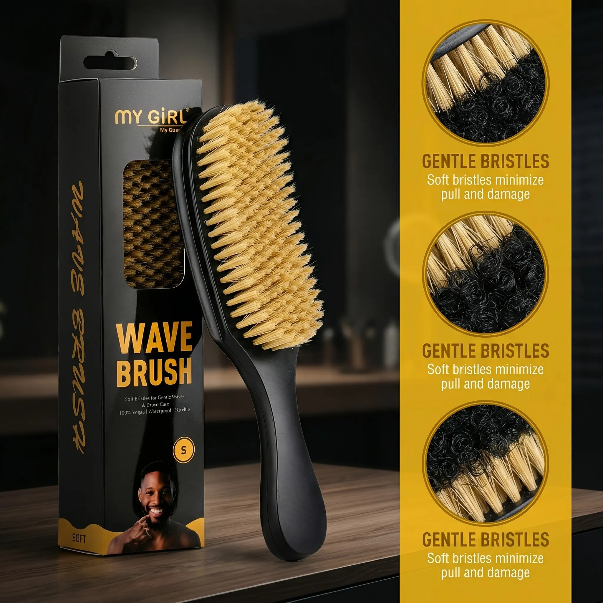 Men's Comb with Soft Bristles and Plastic Handle, Finisher Comb, Ideal for Thick and Fine Hair, Perfect for Styling and Beard Grooming, Great Valentine's Gift