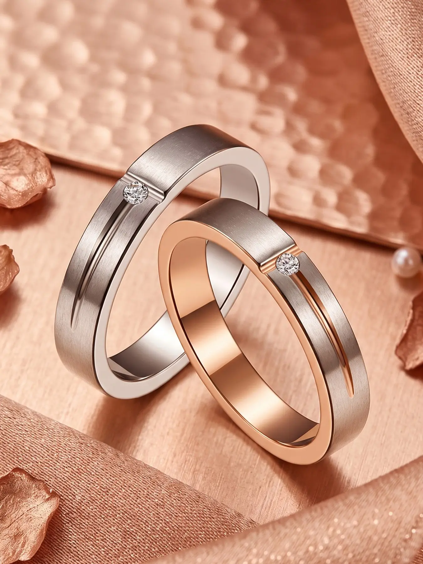 2pcs/set Couple Wedding Titanium Steel Zircon Ring Jewelry Set, Elegant Rhinestone Design, All Seasons, Gift Box Included