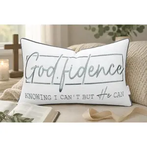 Pillow Cover 12x20 Inch –   Hand Embroidered Christian Inspirational Faith  – Godfidence