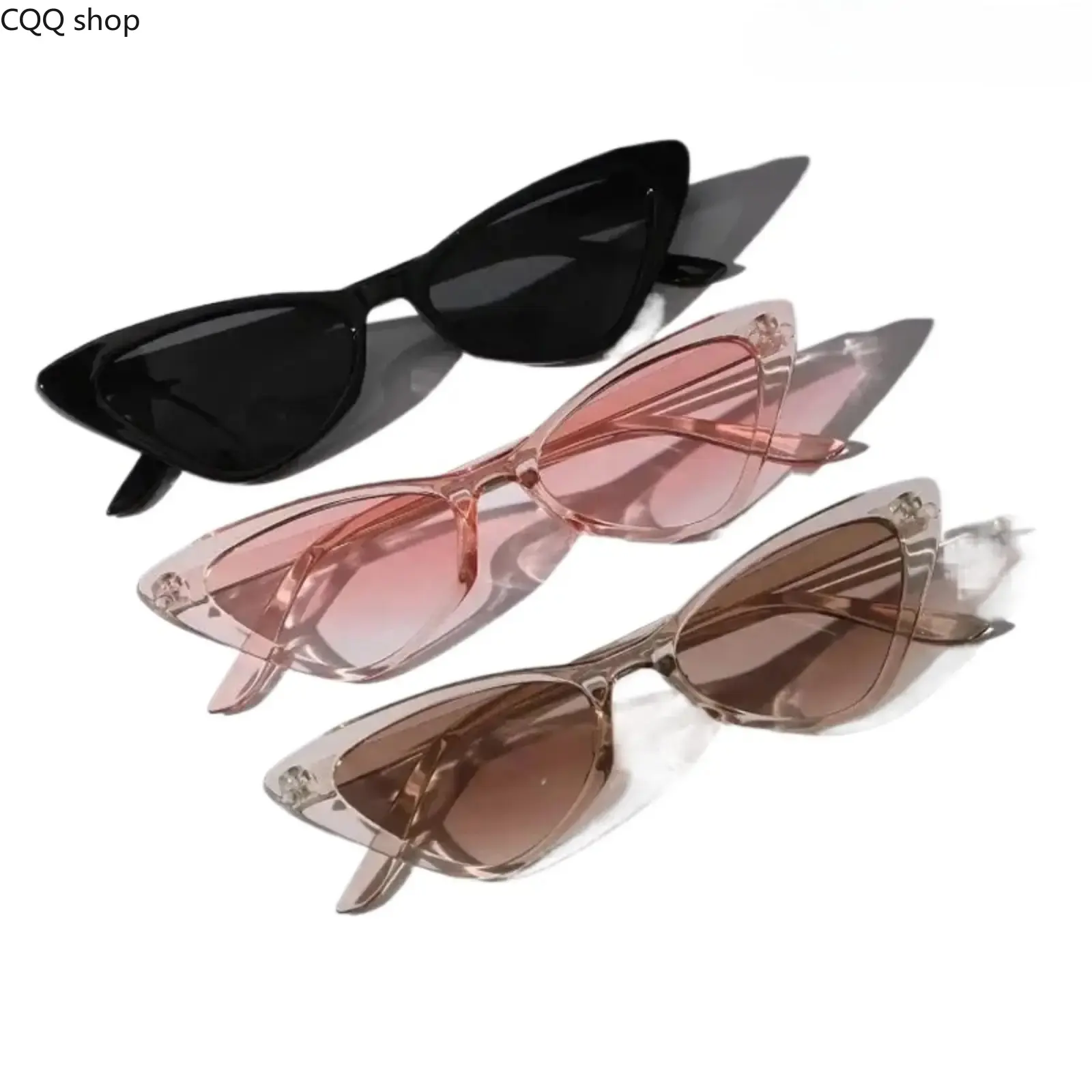 Women's 3-Pair Plastic Small Cat Eye Sunglasses Set, Retro Vintage Narrow Skinny Cateye Eyewear, Cute Aesthetic Slim Frame, Lightweight Trendy Sports & Outdoor Eyewear (13.6*13.6*3.4cm, Coffee/Brown) for Summer Street Party, Daily Use