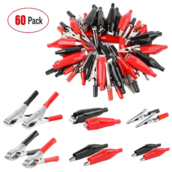 Nilight 60Pcs Universal Metal Alligator Clips with Insulating Sleeve, 15Amp Crude Spring Releasable Wire Fixing Part, Rust & Corrosion Resistant for Automotive Repair, DIY Soldering (Car Repair Tools)