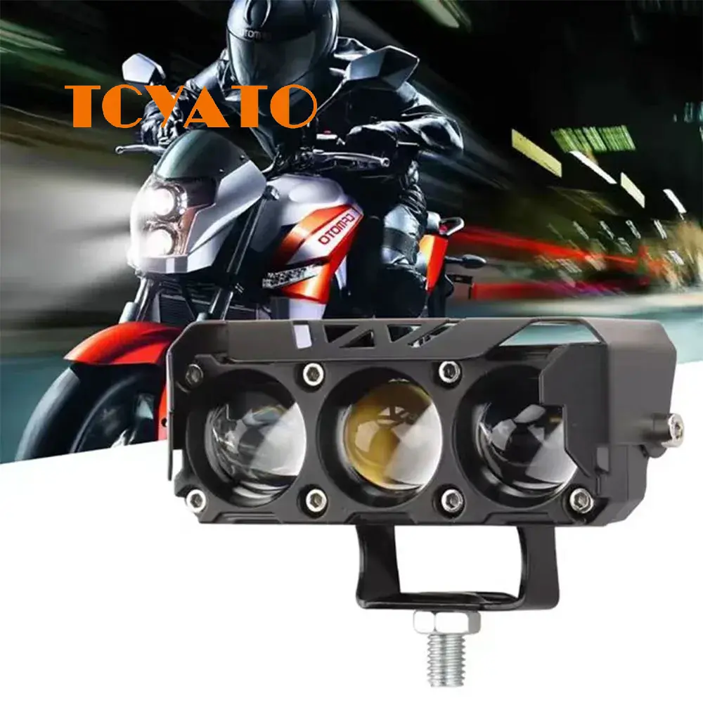 Motorcycle LED Spotlight Dual Color Fog Lamps for Car Trucks Mini Lens Headlight Driving Light Motorcycle Accessories