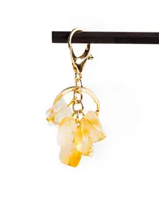 Natural Crystal Lemon Stone Keychain, Healing Gemstone Pendant, Wealth Attracting Crystal Charm, Buckle Design, 1 Piece