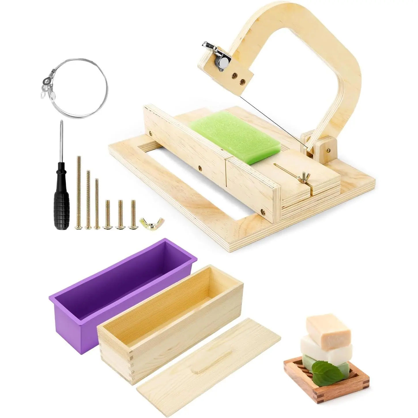 Soap Cutters for Soap Making Loaf Slicer, Adjustable Soap  with  Loaf Mold, Wooden Box with Lid and 10  Wires for DIY Crafting
