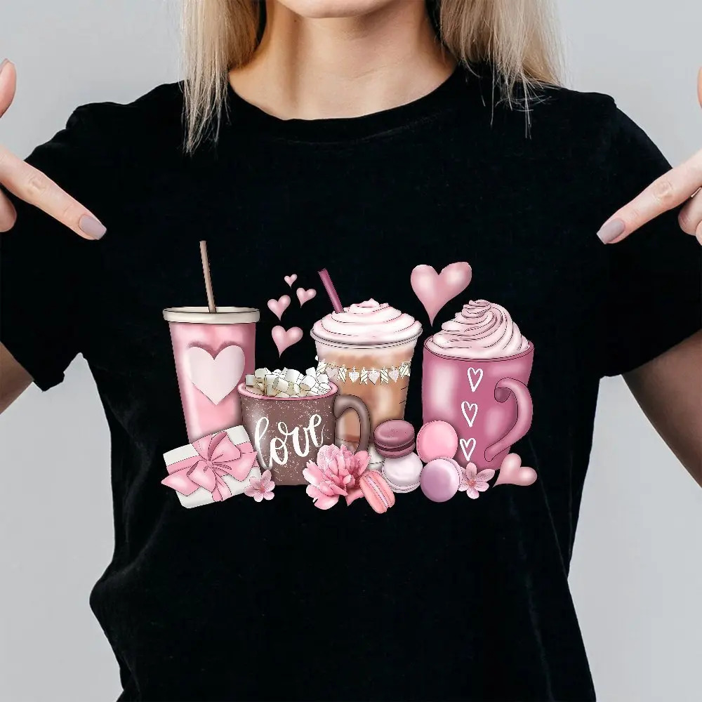 Valentine's Day Love Pink Hot Cocoa Washable Ironing Thermal Transfer Sticker, Heat Press Sticker Heat Transfer Printing Heat Transfer Film Suitable for DIY Clothing T-shirt Mask Jeans Backpack