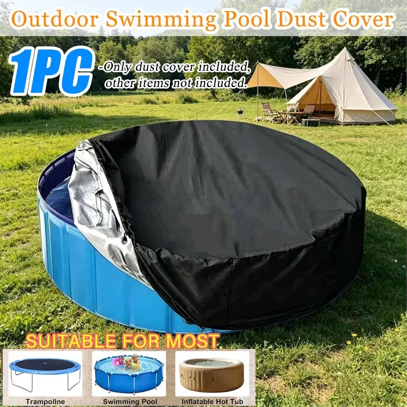 Outdoor Foldable Pool Cover with Rope Design for Circular Swimming Pools, UV and Cold-Resistant Dust Cover, Pet Pool Protection, Pool Accessories