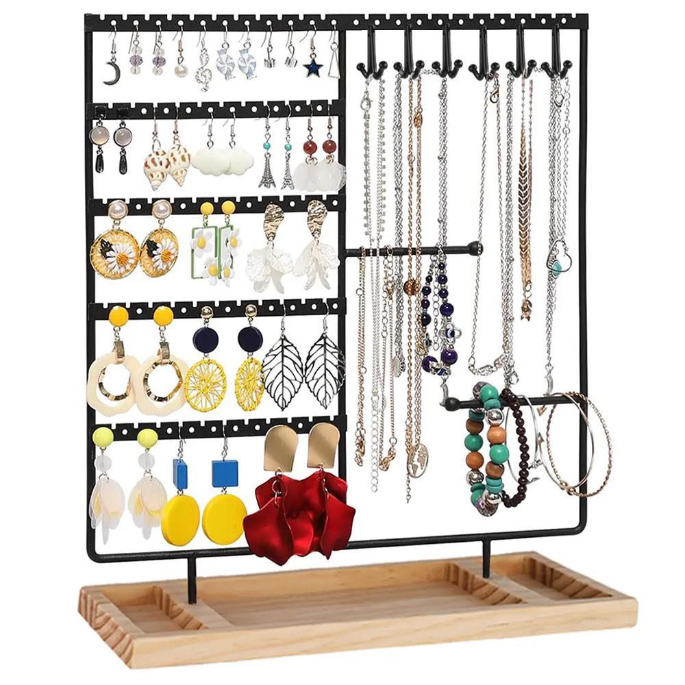 5 Tier Earring Holder with Wooden Tray, Multilayer Storage, Durable Storage Organizer, Jewelry Organizer Storage Holder, Modern Multifunctional Jewelry Storage Display Rack, Summer for Gift, Furniture for Bedroom, Accessories Box