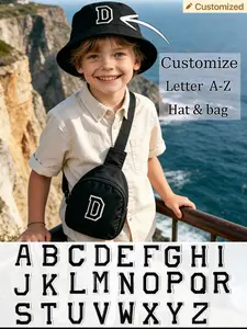 Customizable Pick Your Own A-Z Letter Fisherman Hat + Adjustable Chest Crossbody Bag Kit, Older Kids Sun Hat Casual Sling Purse Set, Travel Amusement Park Street Style Accessories for Children 8+