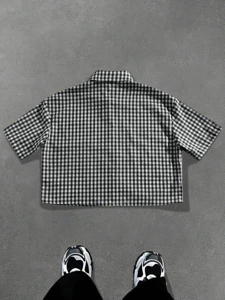 Men's Regular " Los Angeles " Print Short Sleeve Shirt, Casual Retro Gingham Shirt for Daily Wear, Fashion Men's Top for Summer, Fitted