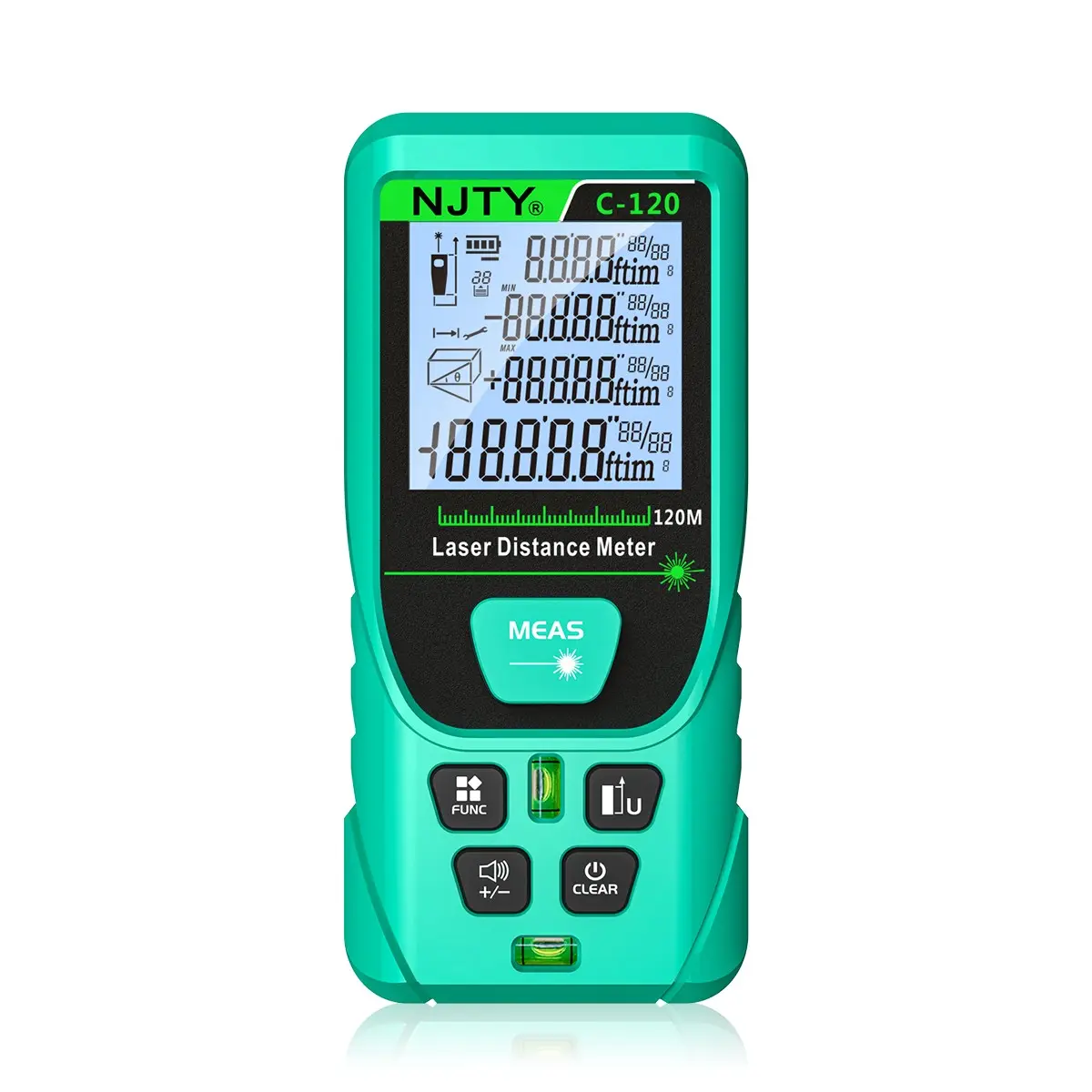 Laser Distance Meter, 50m/120m, Backlit LCD Display, Measures Distance Area Volume, Indoor Outdoor Use, Green Laser Beam with Portable Bag