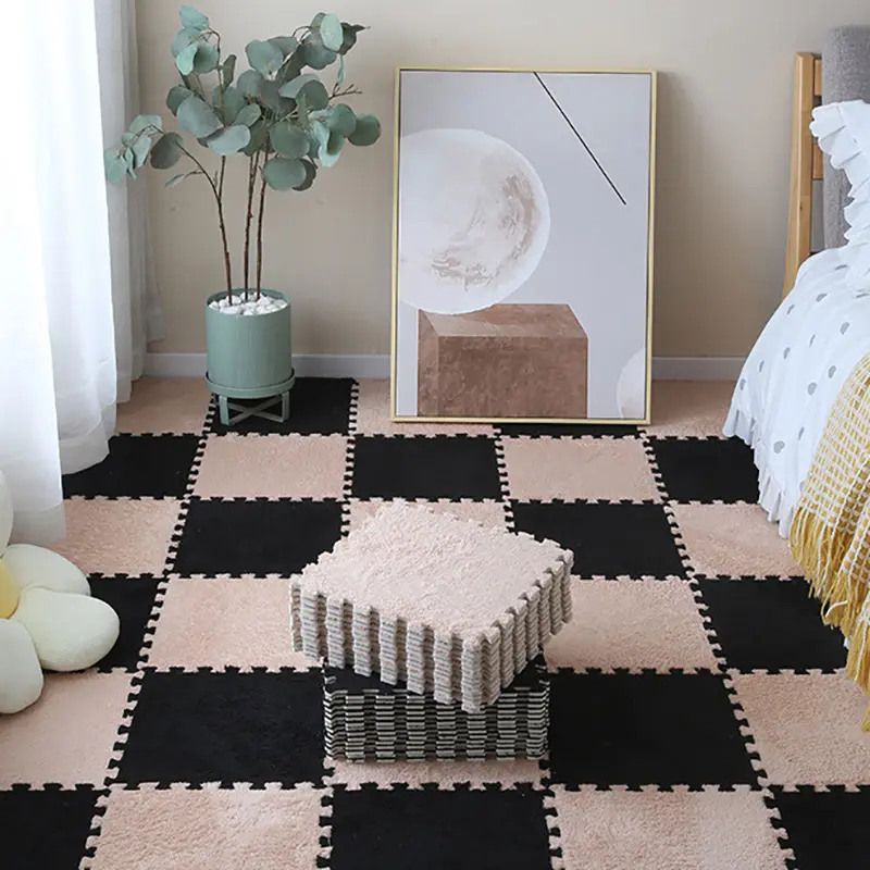 Simple and fresh solid color spliced floor mat for home use, easy to maintain, suitable for the living room, dirt-resistant and durable,ideal for baby crawling