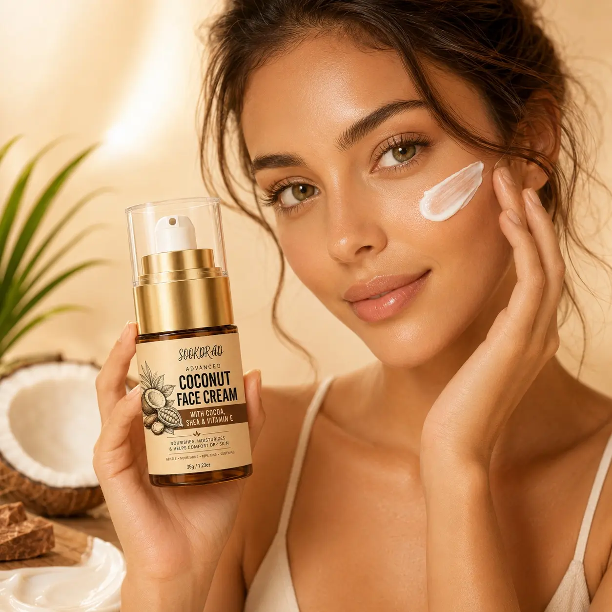 Advanced coconut face cream, with cocoa, shea, vitamin e, nourishes, moisturizes, comforts dry skin, for face, 35g/1.23oz