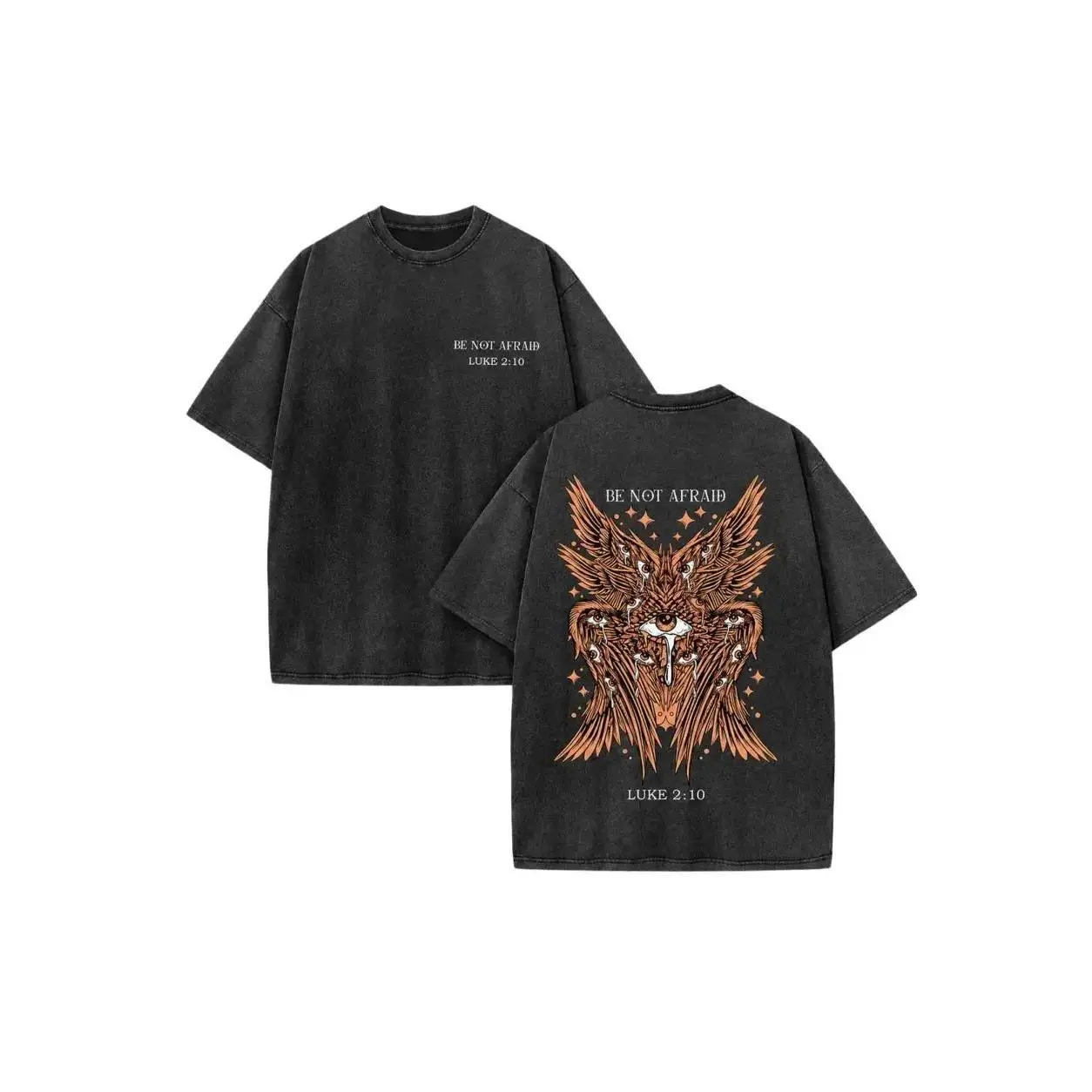 Men's Grunge Edgy Oversized Tee, Vintage Washed Cotton Fabric with Christian Seraph Wings Graphic, All Seasons Streetwear, Hand Wash Only, Distressed Print, Normal Type, Round, Short, T-Shirt, Simple Matching Verse Text Graphic, Round Neck, Tshirt, Was