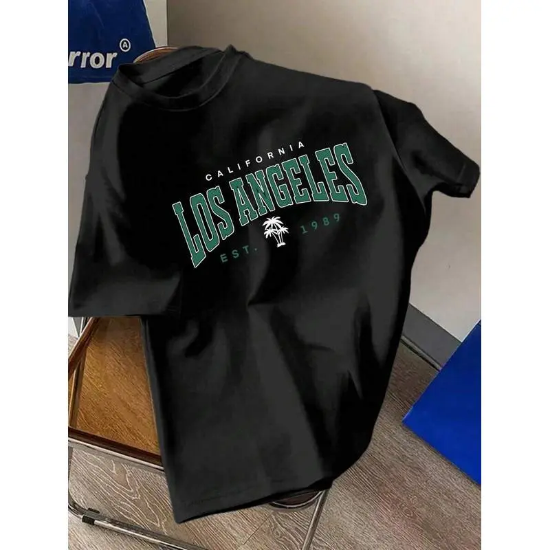 Manfinity Joysei Men's Black Letter Print T-Shirt, Suitable For Summer T Shirt Los Angeles