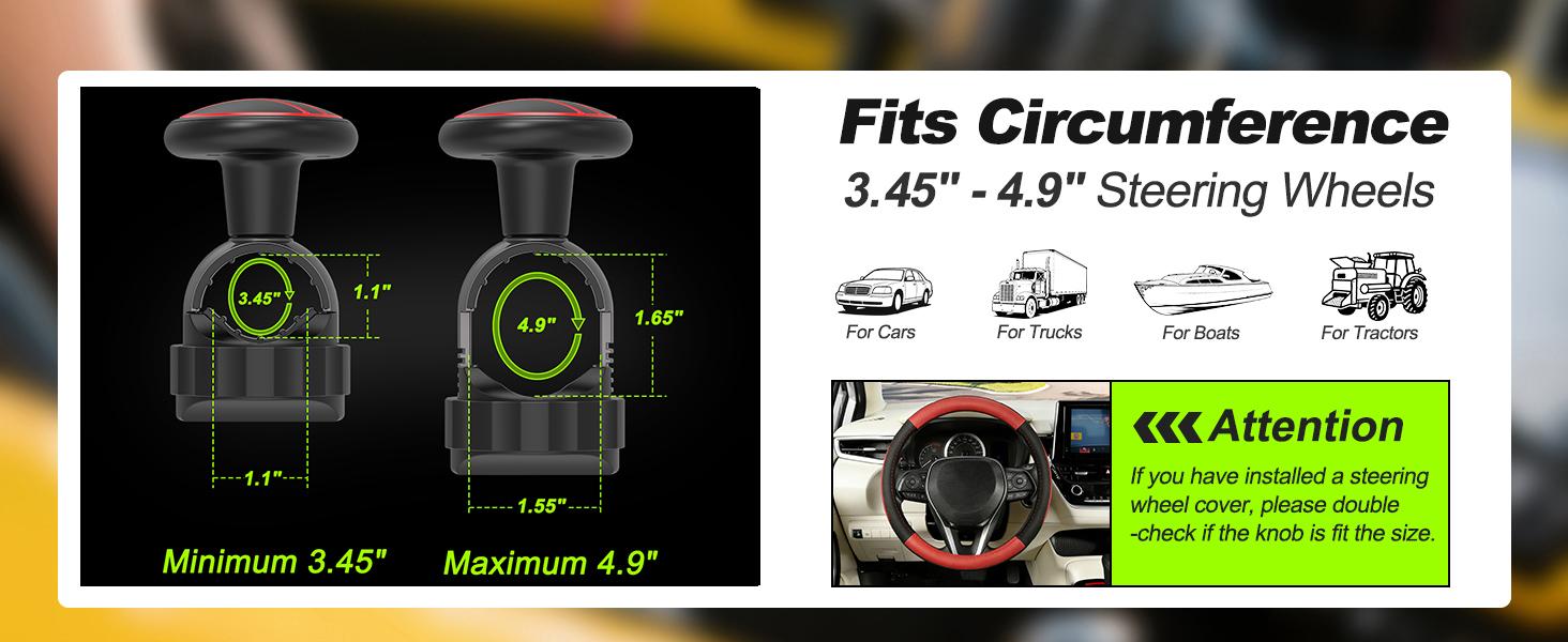 Tool Free Steering Wheel Knob, Suicide Knob for 3.45-4.9" Steering Wheel with Metal Bearing, Steering Wheel Knob Spinner for Cars, Mowers, Tractors, Boats, No Screws or Tools Needed (1Pack, Red)