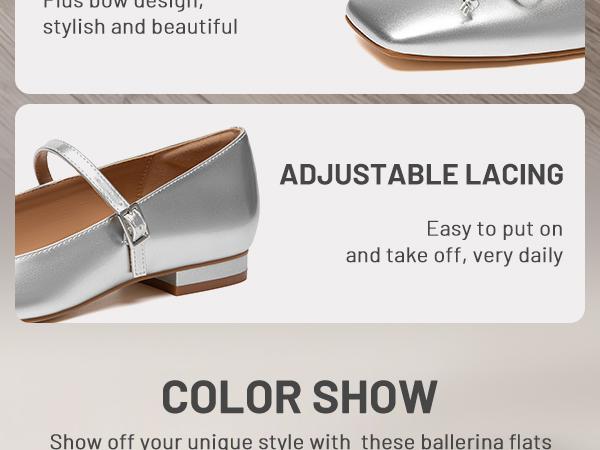 Athlefit Women's Mary Jane Flats Dressy Comfortable Square Toe Ballet Flats Shoes with Buckle Strap Footwear Girl