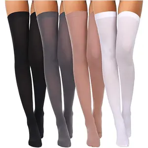 4 Pairs Women's Ultra Thin Nylon Thigh High Stockings, Sheer Silk Long Over Knee Socks, Cosplay & Party Costume Accessory