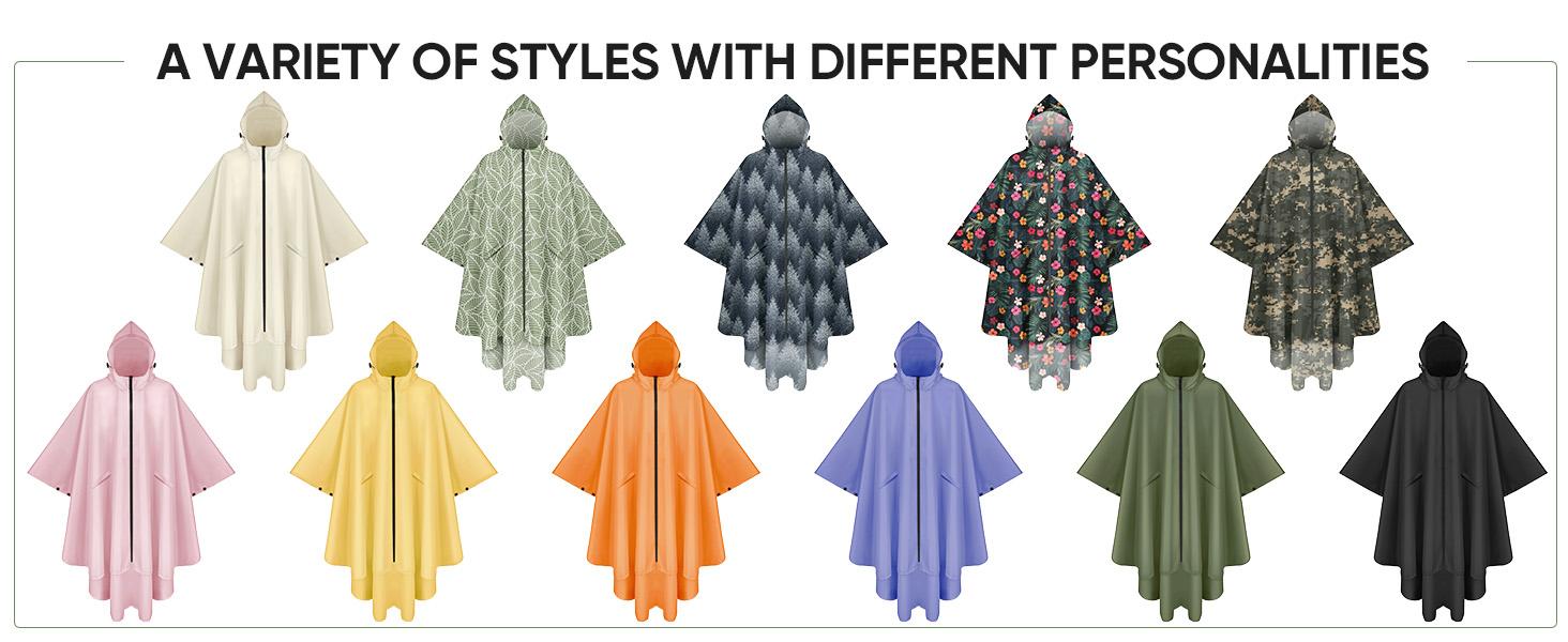 Hooded Rain Poncho for Adult with Pocket and Zipper, Waterproof Lightweight Raincoat for Men and Women