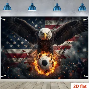 2D Football Theme Backdrop Fabric, Dynamic American Football Wall Hanging, Vintage War-Scarred Flag Elements, Sports Party Decor