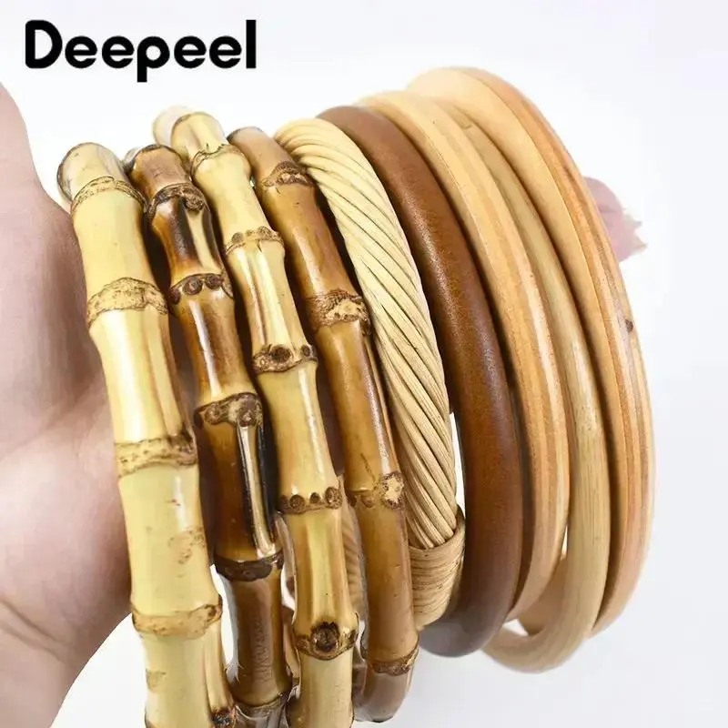 1/2/4Pcs D Shape Ring Bamboo Handle Wood Bags Handles for Handbag Woven Bag Belt Straps Replace DIY Accessories