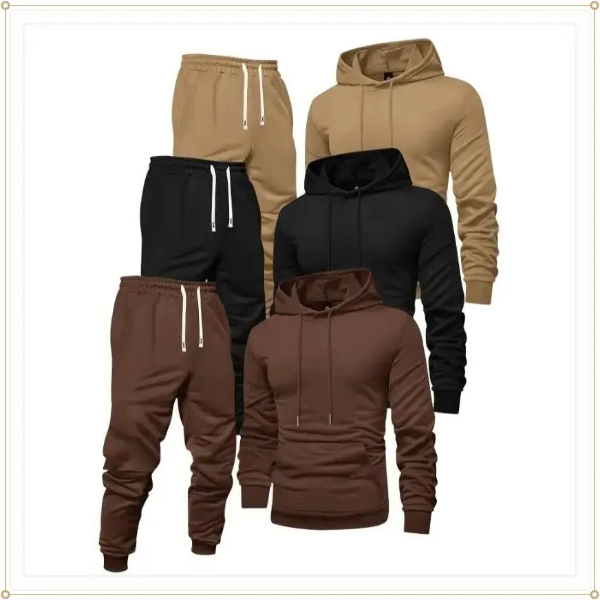 Men'S Casual Sports Hoodie and Sweatpants Set, Solid Color, Long Sleeve Pullover with Pocket, Knit Polyester, Slight Stretch, Regular Fit, Elastic Waist with Drawstring, Ribbed Cuff Pants - Spring/Fall Athletic Outfit Clothing FabricGift