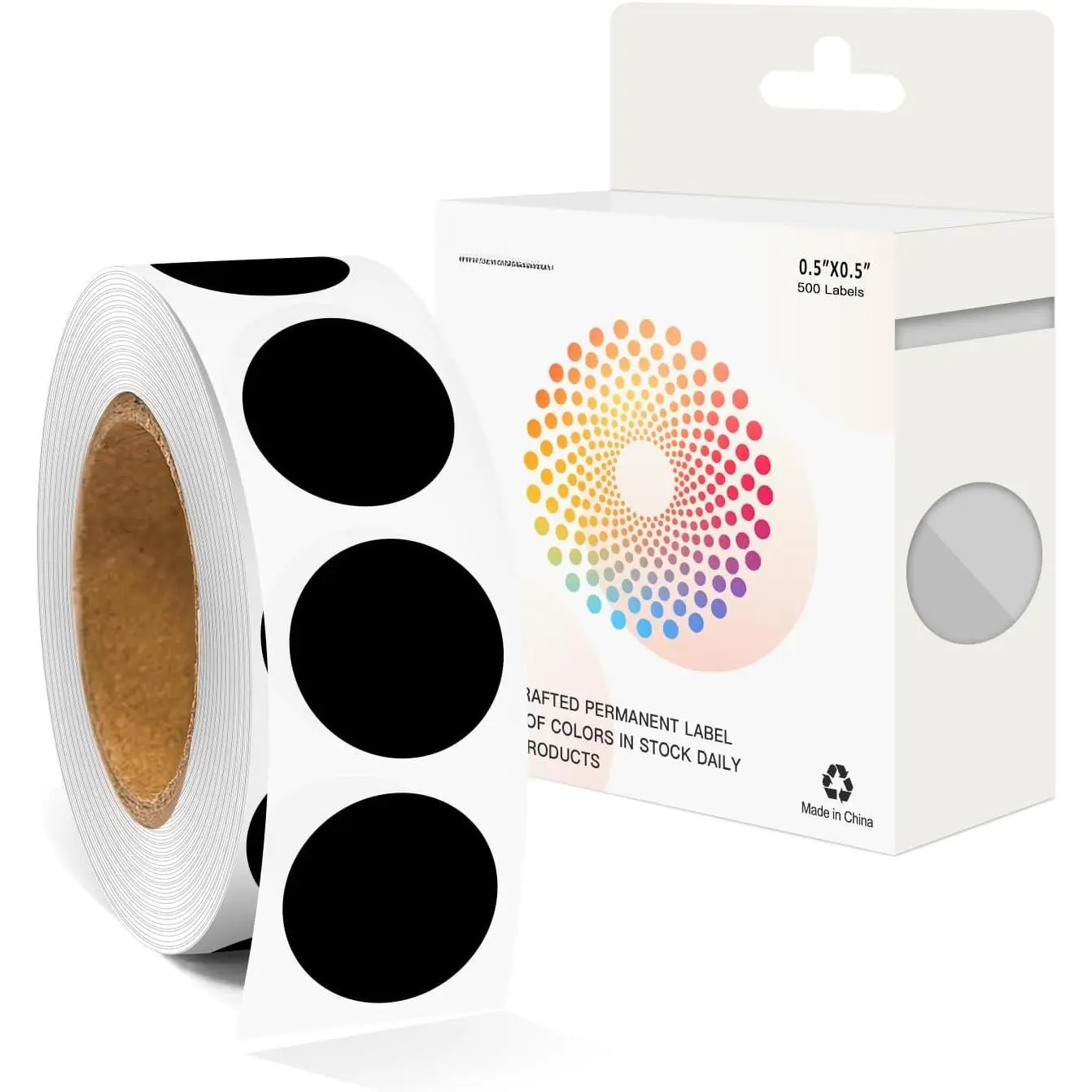 1/2 Inch Dot Stickers, 500 Self-Adhesive Black Circle Sticker Dots | 1/2" Round Color Coding Labels, Round Sticker Label, Bright Colored Dots for File Folders, Shipping, Inventory Organization