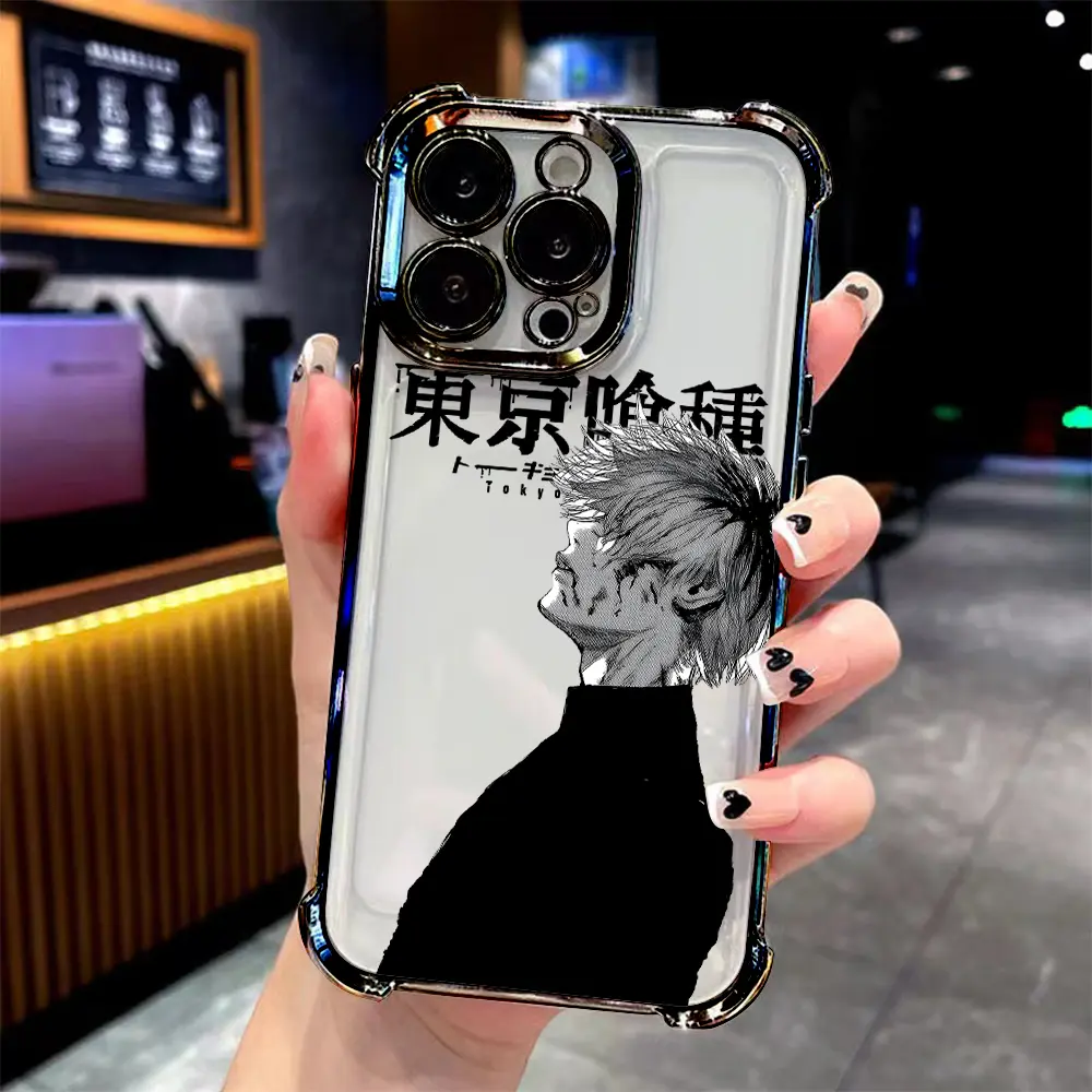 Tokyo Ghoul Anime Plating Anti-Drop Phone Case with Airbag Bumper for iPhone 17 16E 16 15 14 13 12 11 Pro Max X XR 7 8 Mini Air Plus