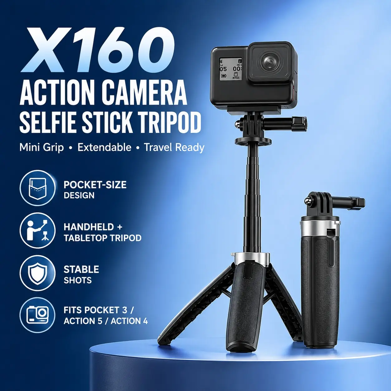 Mini Tripod Selfie Stick for Dji Osmo Pocket 3, Action 5/4, Portable Handheld Camera Grip Stand, Multifunctional Selfie Stick, Camera Accessory, Ideal for Vlog, Travel & Outdoor Video