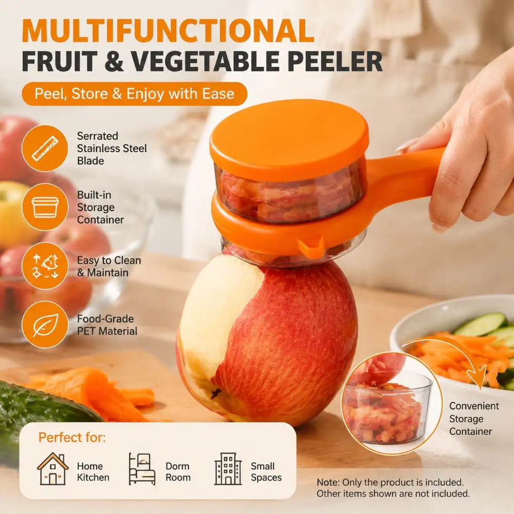Multifunctional Fruit & Vegetable Prep Tool with Storage Container, Easy-Clean Design, Food-Grade PET Material, Kitchen Helper for Home & Dorm Use