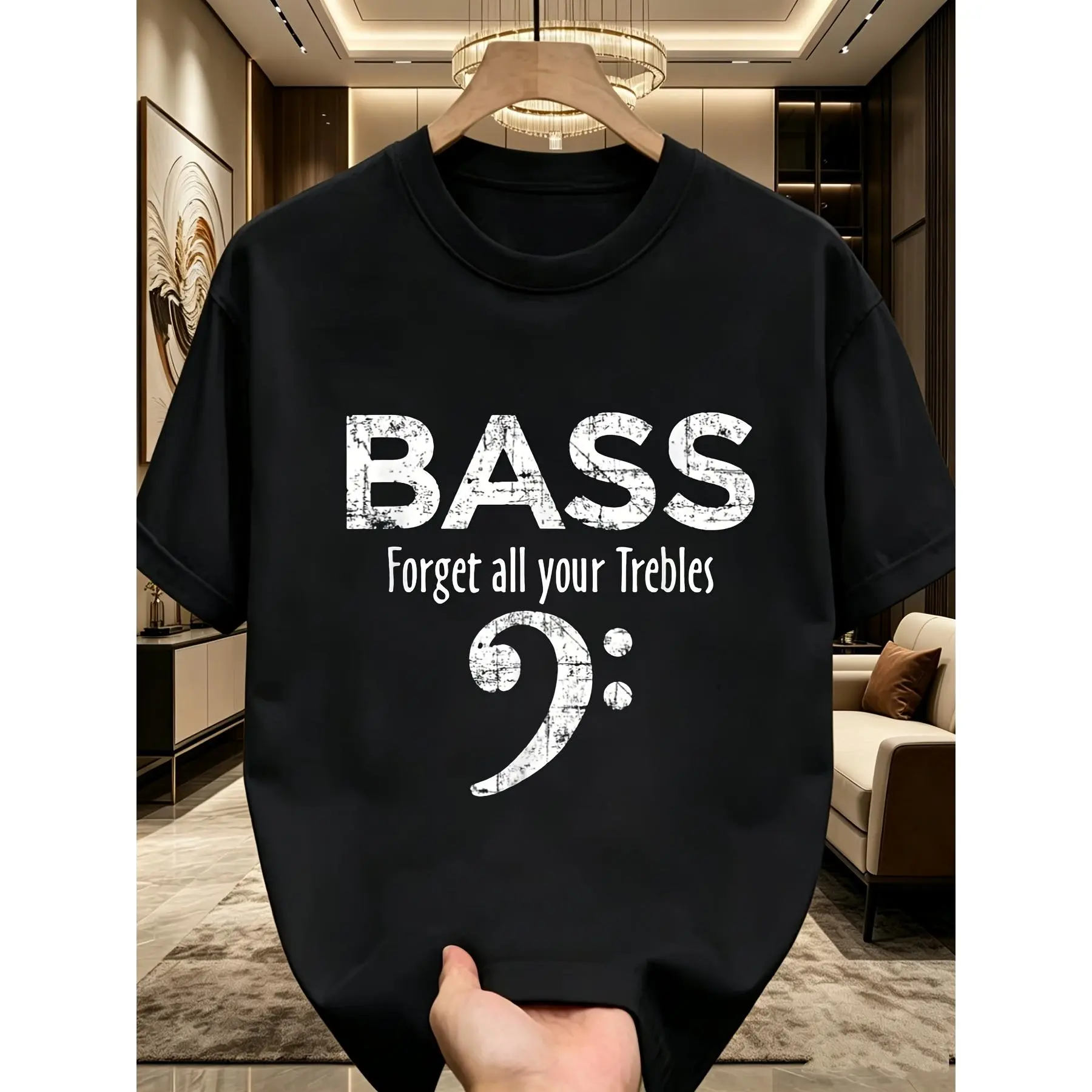 Men'S Heavyweight Bass Guitar Graphic T-Shirt - Funny "Forget All Your Treble Clefs" Music Lover Tee with Bass Clef Design - Retro Band Shirt for Bass Players - Black with White Print - Sizes S-XL