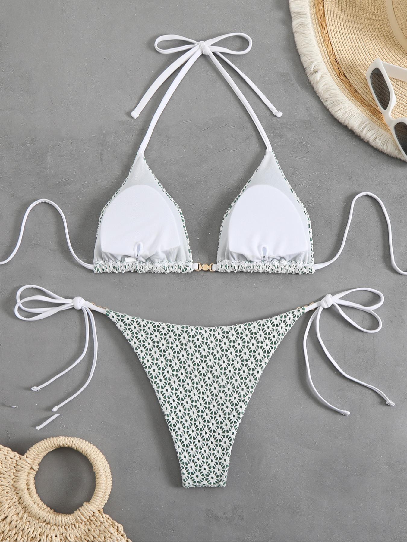 Women's Contrast Lace Bikini Set, Sexy Fashion Chic Swimwear Set for Beach Holiday Vacation, Ladies Swimsuit for All Seasons